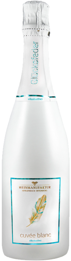 Cuveé Blanc Glücksfeder Alkoholfrei Schäumendes Getränk aus entalkoholisiertem Wein  auf MHD hinweisen